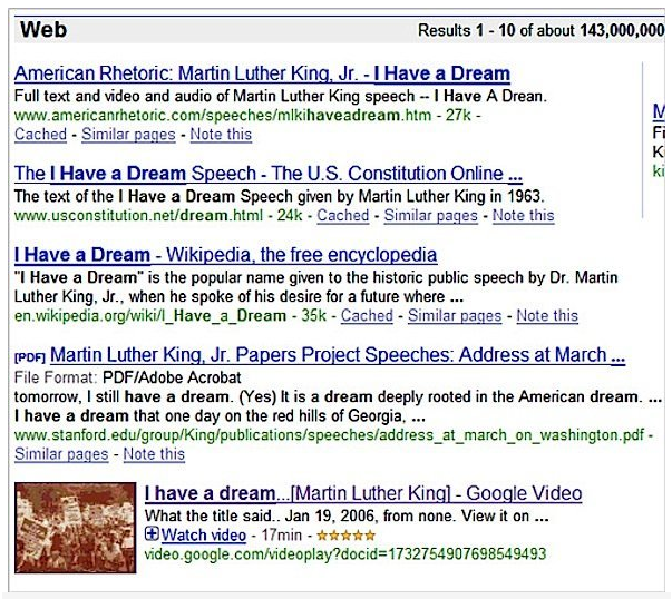 2007年的搜索結果，把YouTube視頻納入搜索結果了