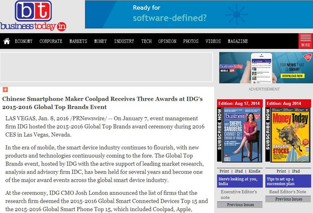 "帽子戲法" 酷派CES 2016獨(dú)攬三項(xiàng)大獎(jiǎng)  