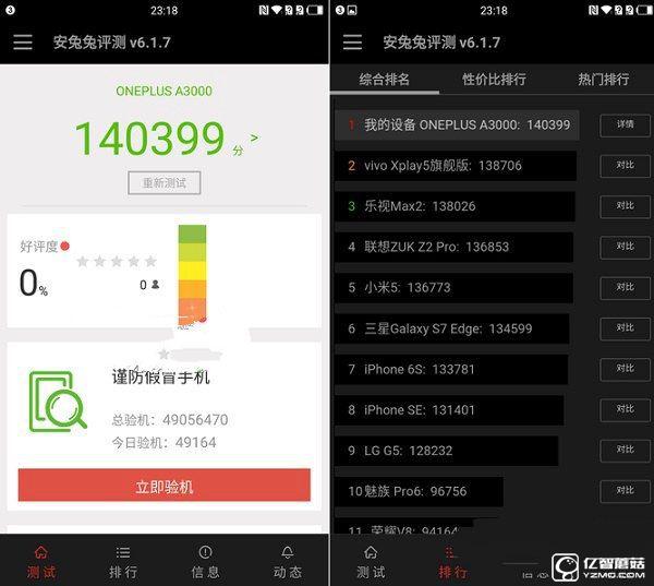 一加手機安兔兔跑分:約14萬