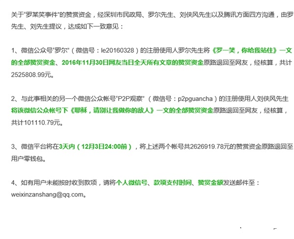 羅一笑事件網(wǎng)友打賞超260萬！微信：全部退還