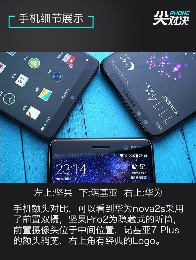 全面屏對決 諾基亞7 Plus、堅果Pro2、華為Nova2s對比評測