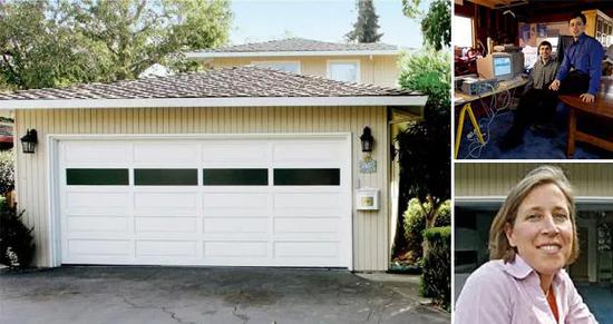 （左邊是谷歌當年成立時的車庫辦公室，右上角是當時的兩名創始人，右下角是沃西基）