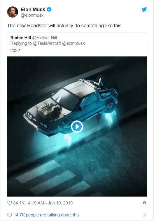 馬斯克：特斯拉新跑車裝上火箭推進器瞬間能起飛